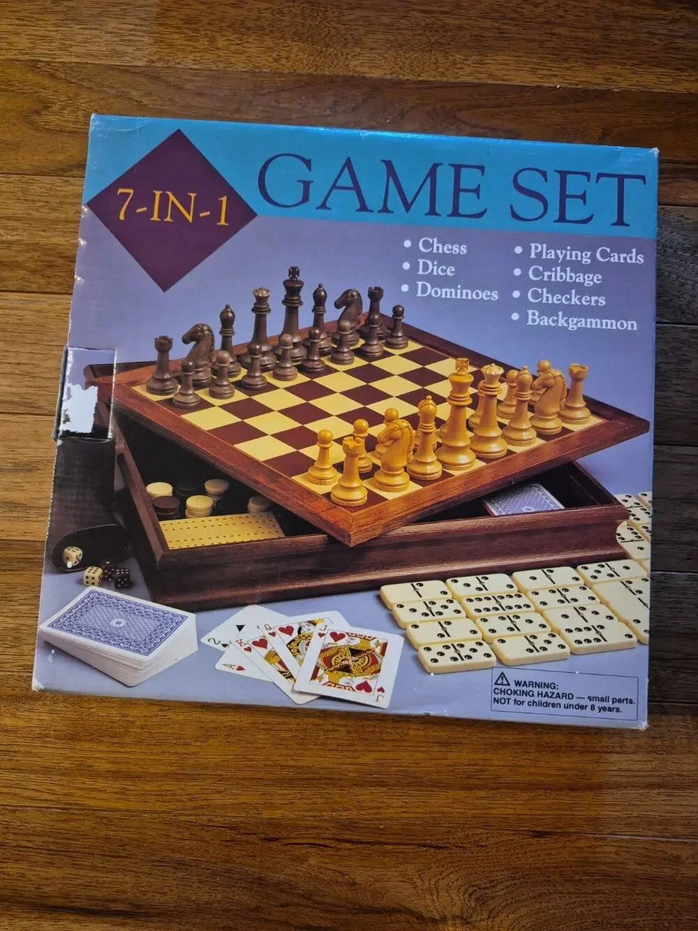 7-in-1 Combination Wood Game Set – 12 inch board – Includes Chess, Checkers,